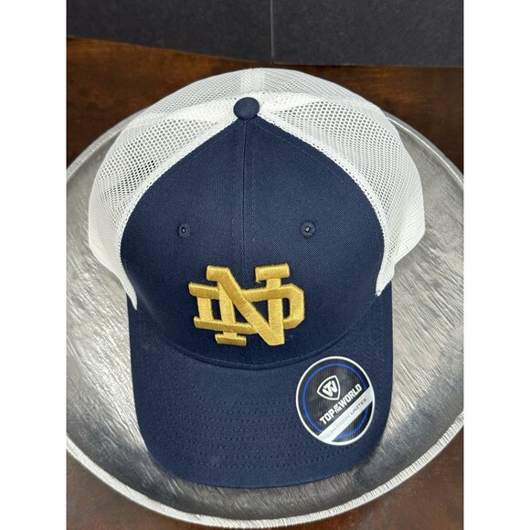 Notre Dame Fighting Irish Top Of The World Trucker Snapback Hat Navy Gold - Picture 4 of 11